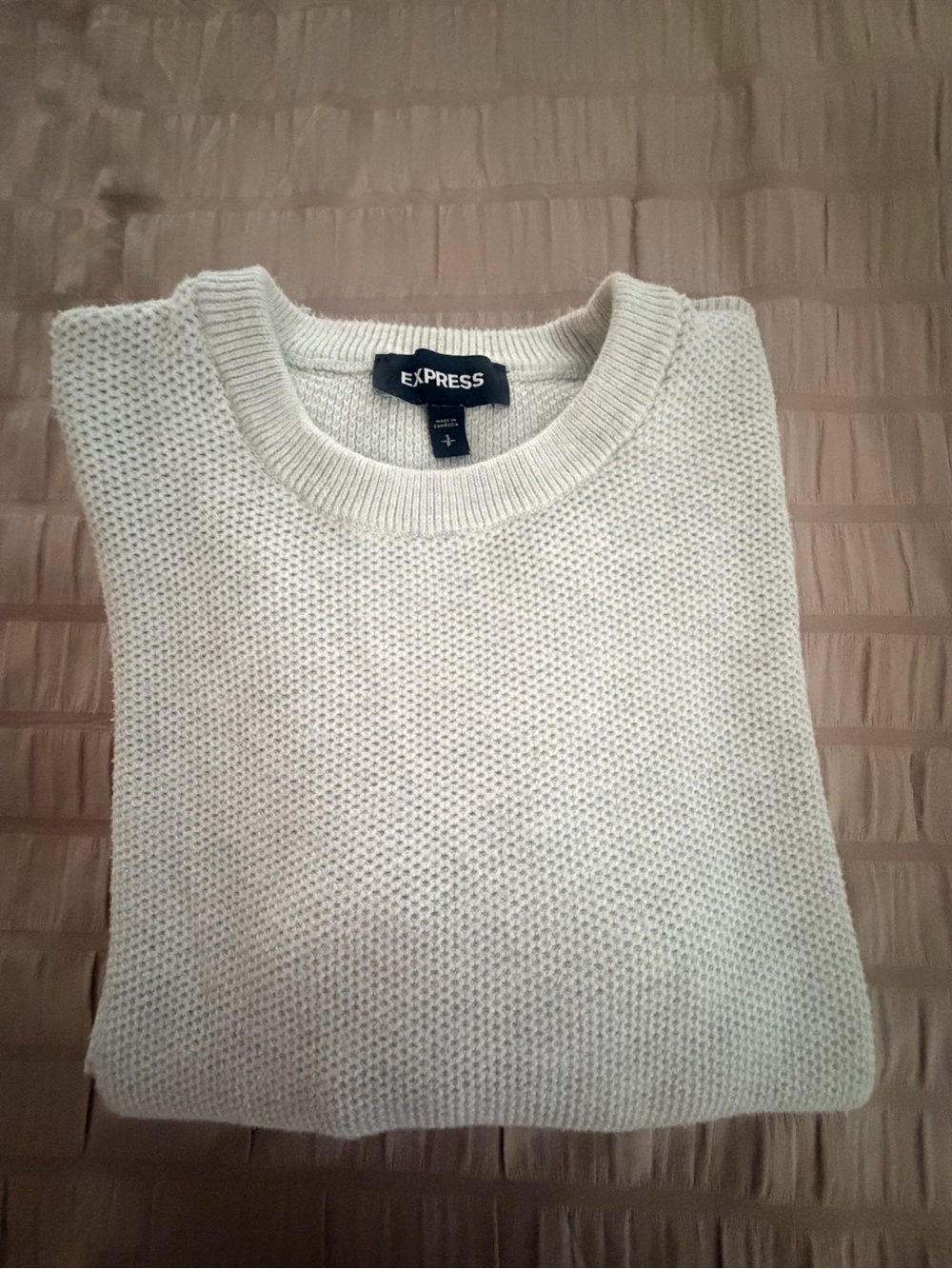 Express Men's Cream Textured Crewneck Sweater